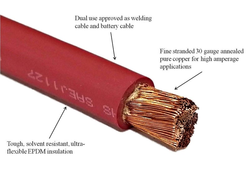 WindyNation WNI 1/0 AWG 1/0 Gauge 5 Feet Black + 5 Feet Red Battery Welding Pure Copper Ultra Flexible Cable + 5pcs of 5/16" & 5pcs 3/8" Copper Cable Lug Terminal Connectors + 3 Feet Heat Shrink Tubing - Image 3